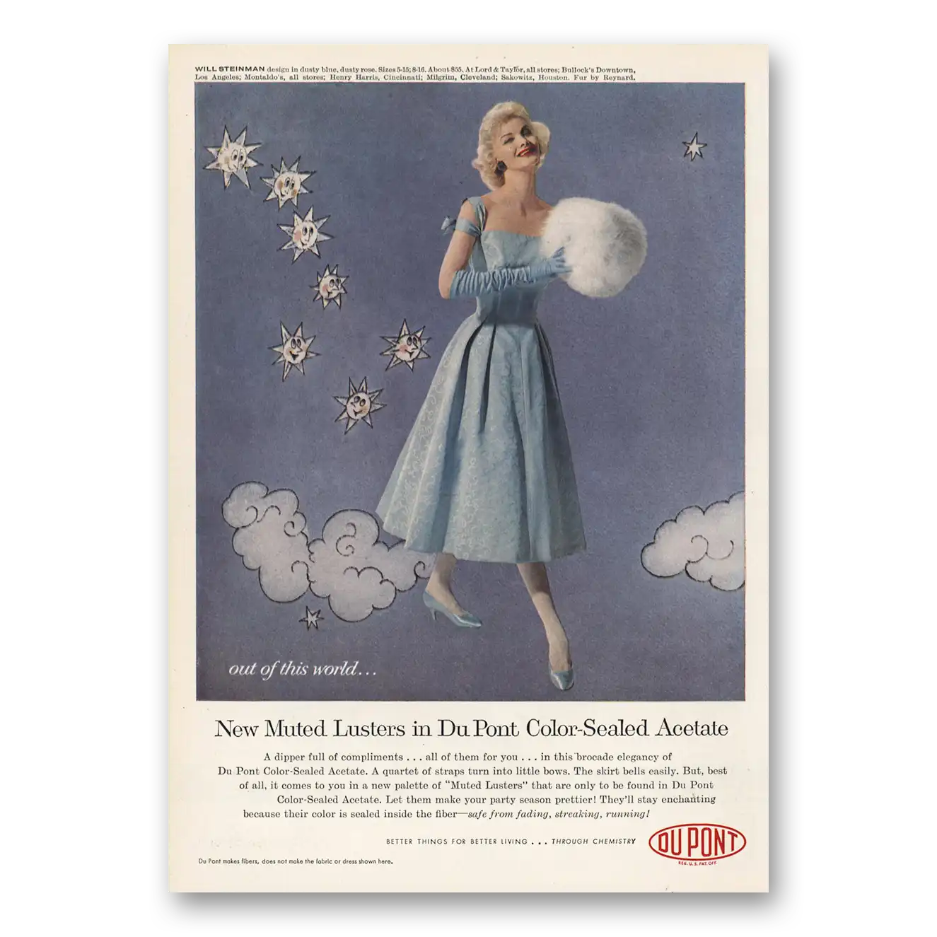 1957 DuPont Nylon Nylon Muted Lusters Will Steinman Vintage Magazine Print Ad