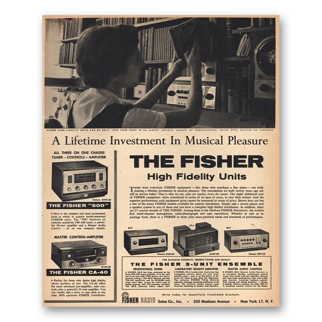 1957 Fisher Radio High Fidelity Units Vintage Magazine Print Ad