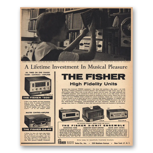 1957 Fisher Radio High Fidelity Units Vintage Magazine Print Ad