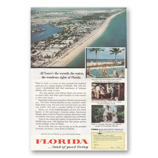 1957 Florida Beach Swimming Pools Cattle Branding Vintage Magazine Print Ad