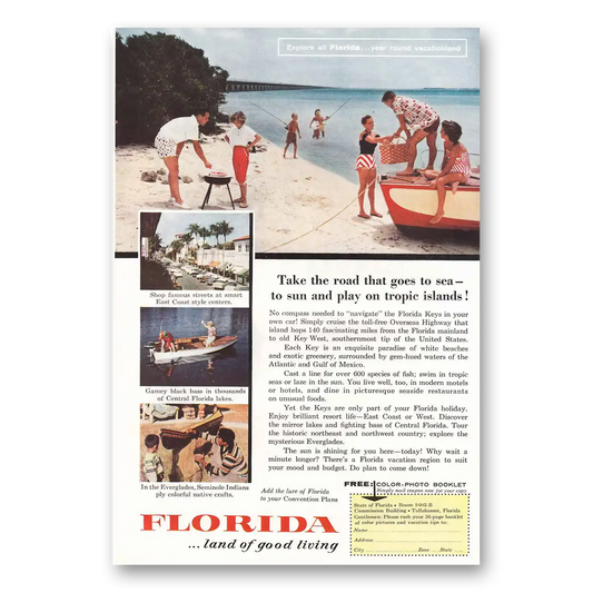 1957 Florida Florida Keys Take the Road that Goes to Sea Vintage Magazine Print Ad