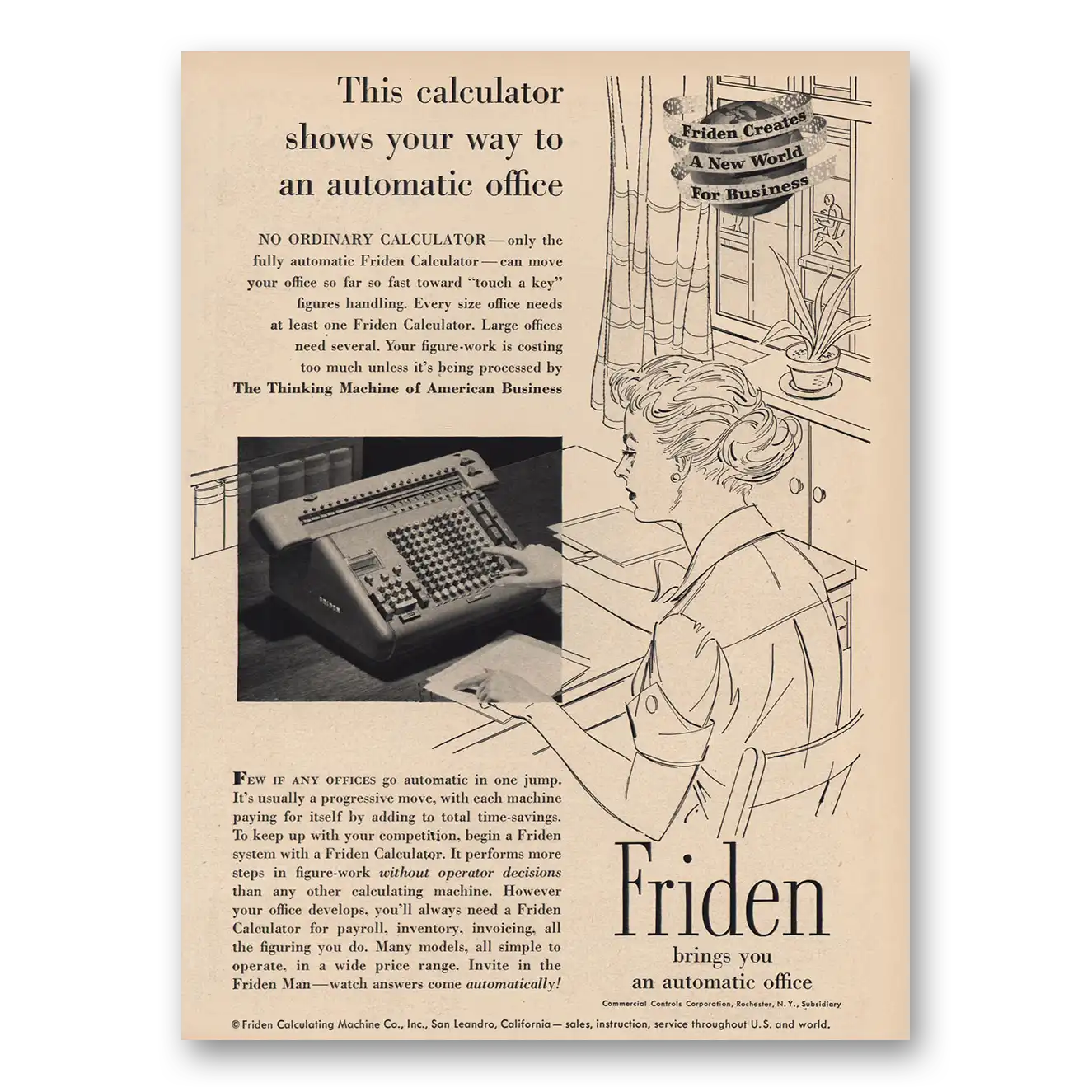 1957 Friden Calculator Shows Way to Automatic Office Vintage Magazine Print Ad