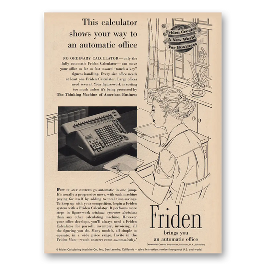 1957 Friden Calculator Shows Way to Automatic Office Vintage Magazine Print Ad