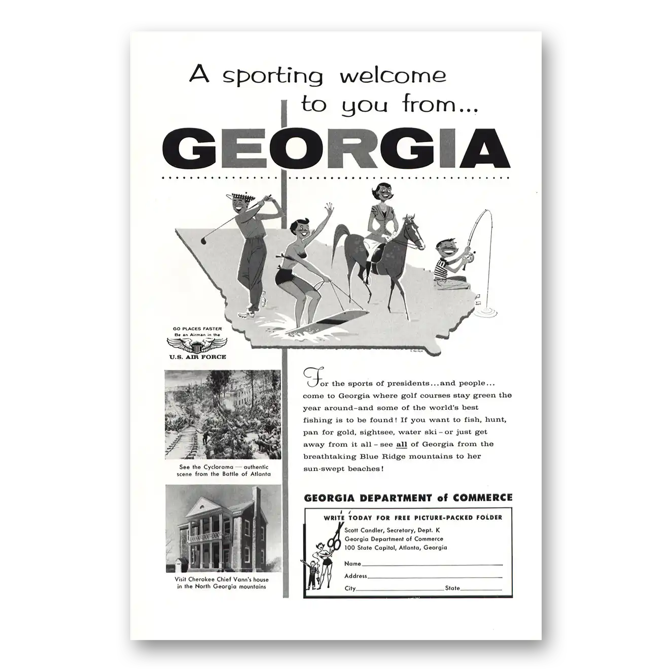 1957 Georgia Sporting Welcome Vintage Magazine Print Ad