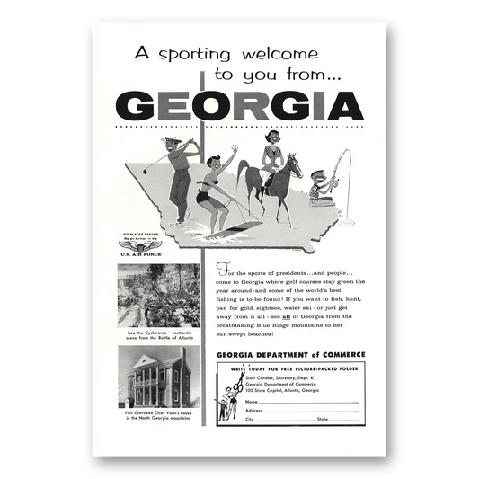 1957 Georgia Sporting Welcome Vintage Magazine Print Ad