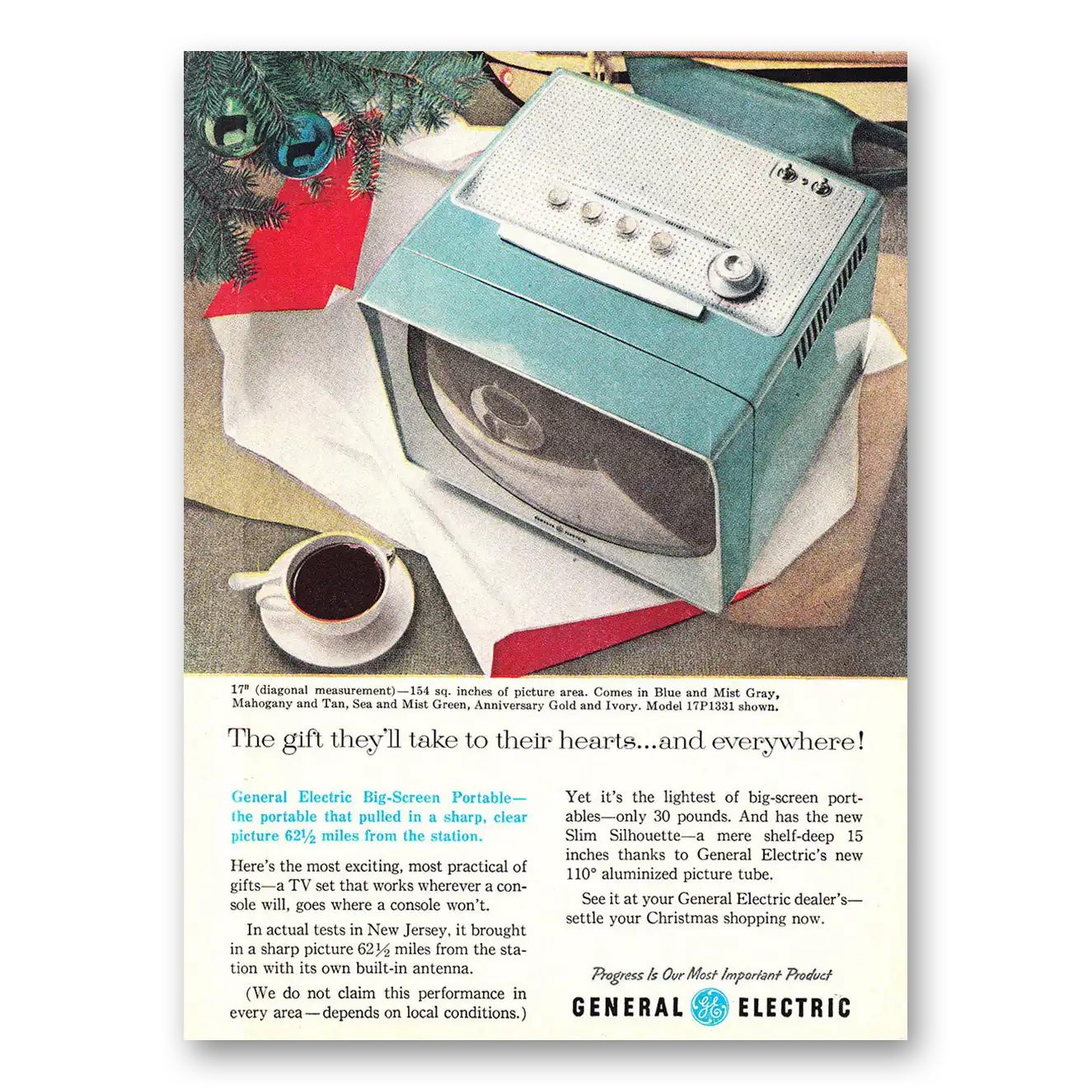 1957 General Electric Television Take to Their Hearts and Everywhere Vintage Magazine Print Ad