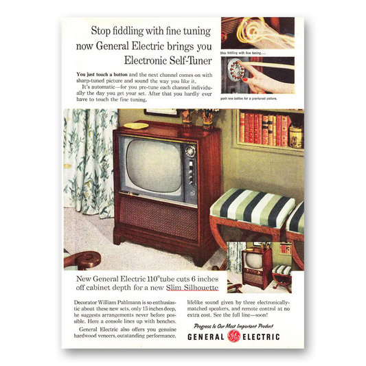 1957 General Electric Television Stop Fiddling with Fine Tuning Vintage Magazine Print Ad