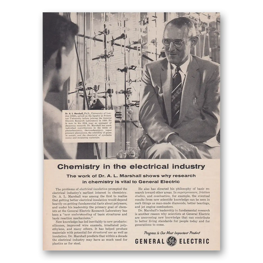 1957 General Electric Chemistry in the Electrical Industry Vintage Magazine Print Ad