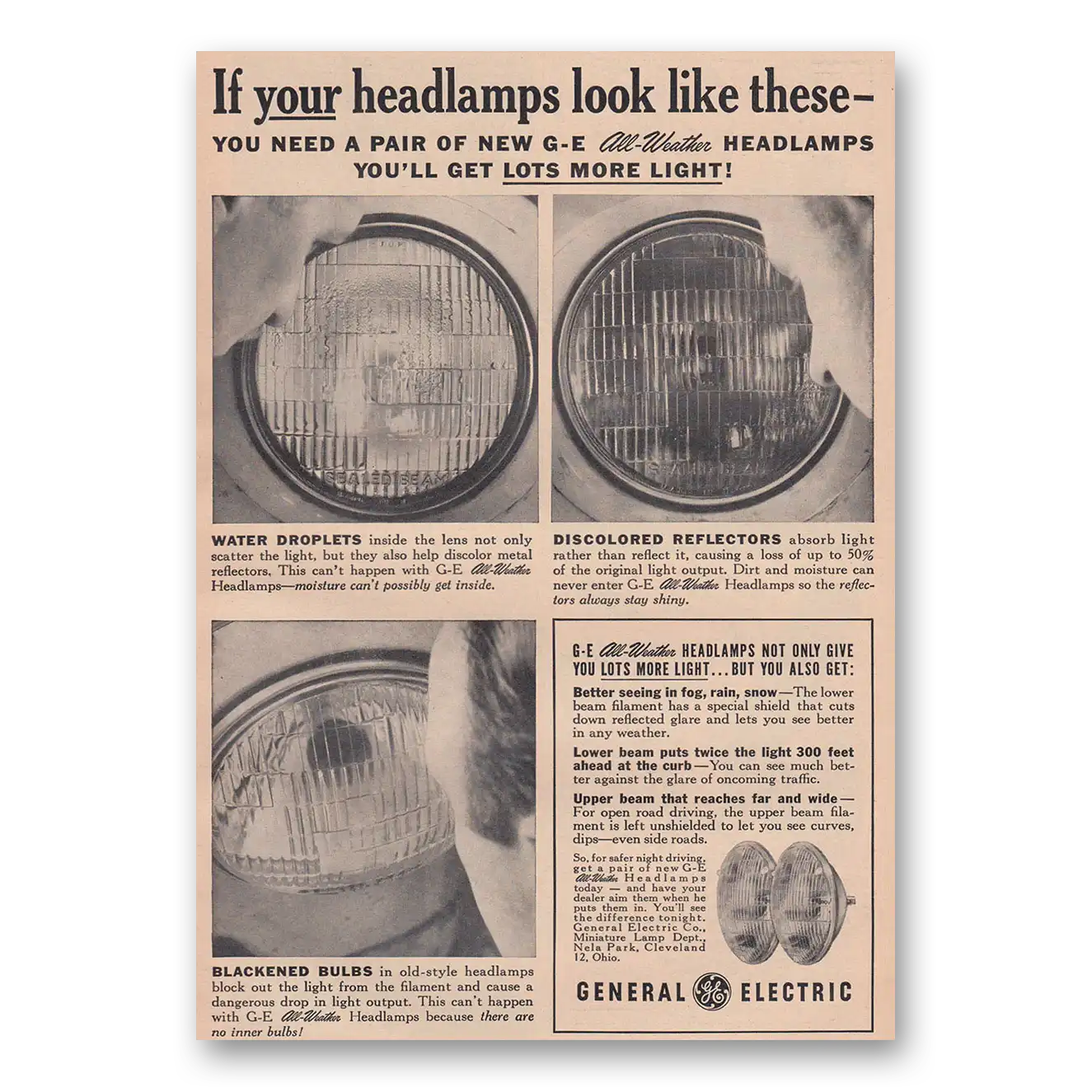 1957 GE Lamps Your Headlamps Look Like These Vintage Magazine Print Ad