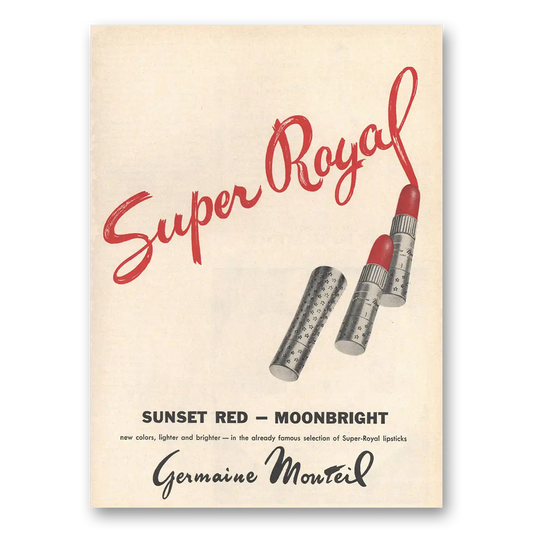 1959 Germaine Monteil Lipstick Super Royal Sunset Red Moonbright Vintage Magazine Print Ad