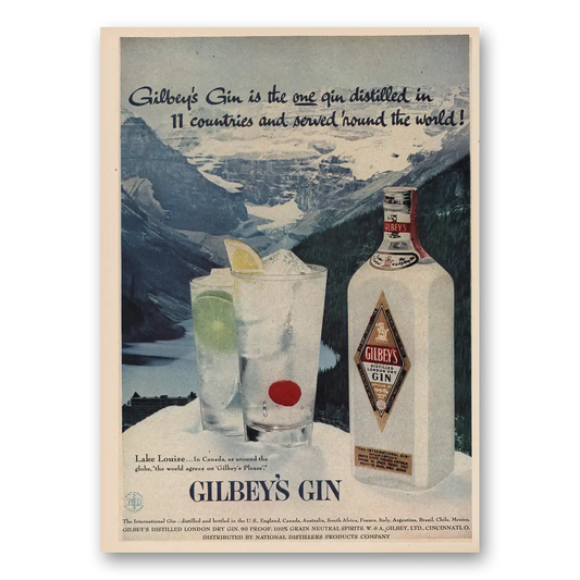 1957 Gilbeys Gin 11 Countries Vintage Magazine Print Ad