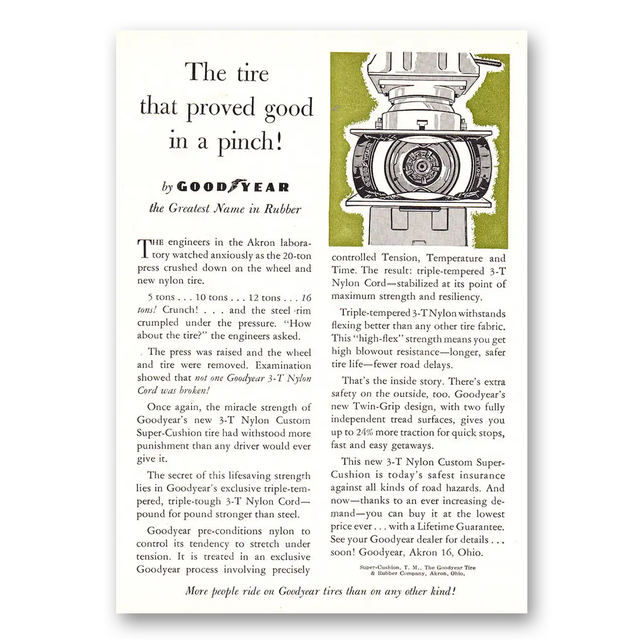 1957 Goodyear Tires Tire That Proved Good in a Pinch Vintage Magazine Print Ad