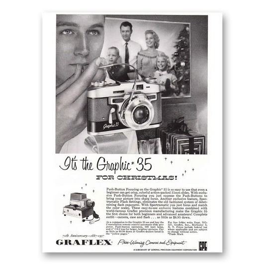 1957 Graflex Graphic 35 Camera Christmas Vintage Magazine Print Ad