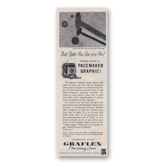 1957 Graflex Cameras That Spike You See Is a Pin Vintage Magazine Print Ad