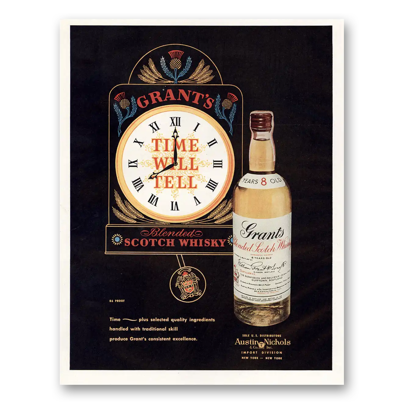 1957 Grants Scotch Whisky Time Plus Selected Quality Vintage Magazine Print Ad