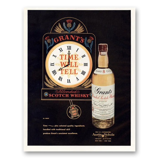 1957 Grants Scotch Whisky Time Plus Selected Quality Vintage Magazine Print Ad