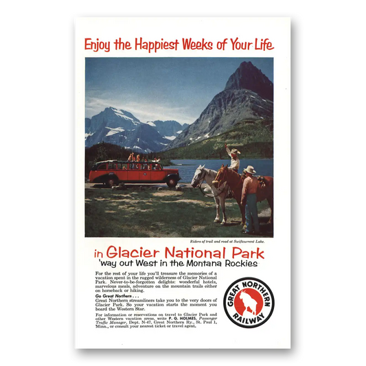 1957 Great Northern Railway Swiftcurrent Lake Vintage Magazine Print Ad