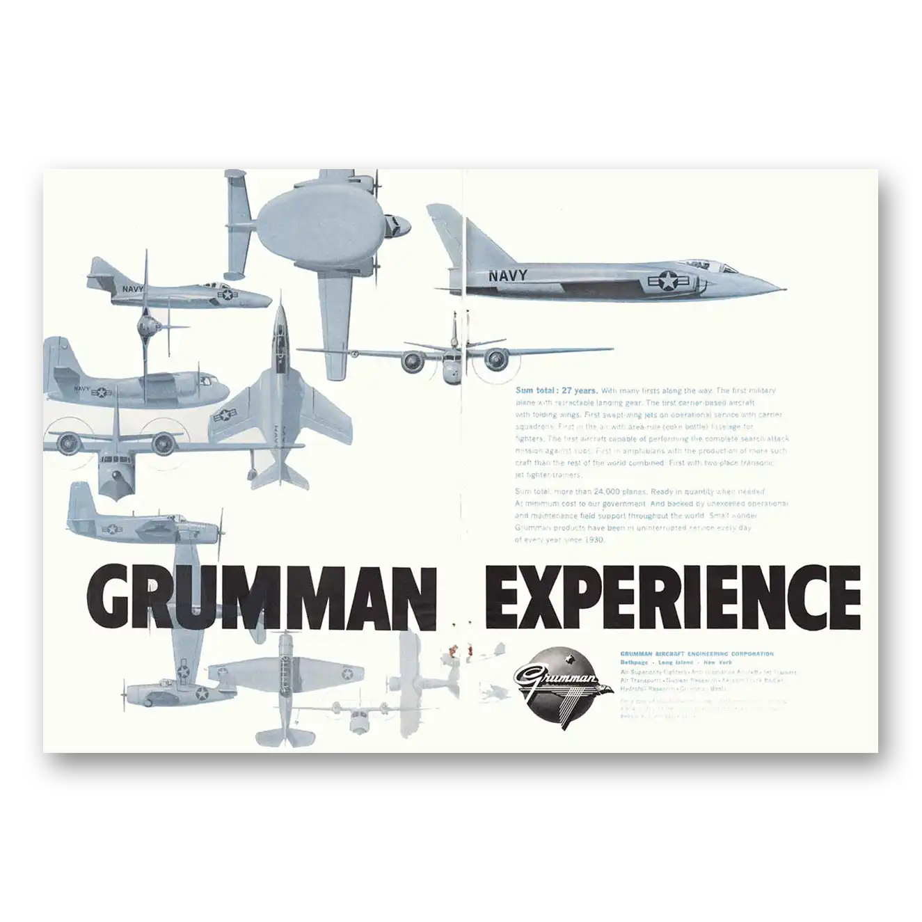 1957 Grumman Experience Vintage Magazine Print Ad