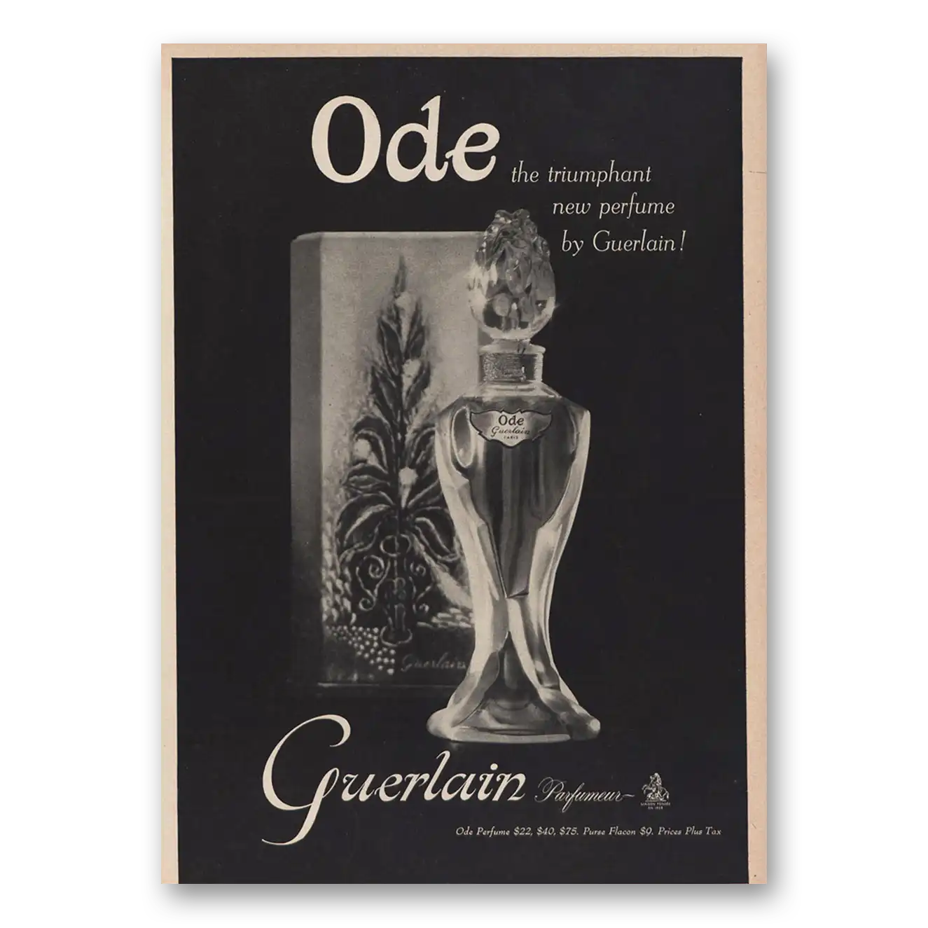 1957 Ode Perfume Triumphant New Perfume Vintage Magazine Print Ad