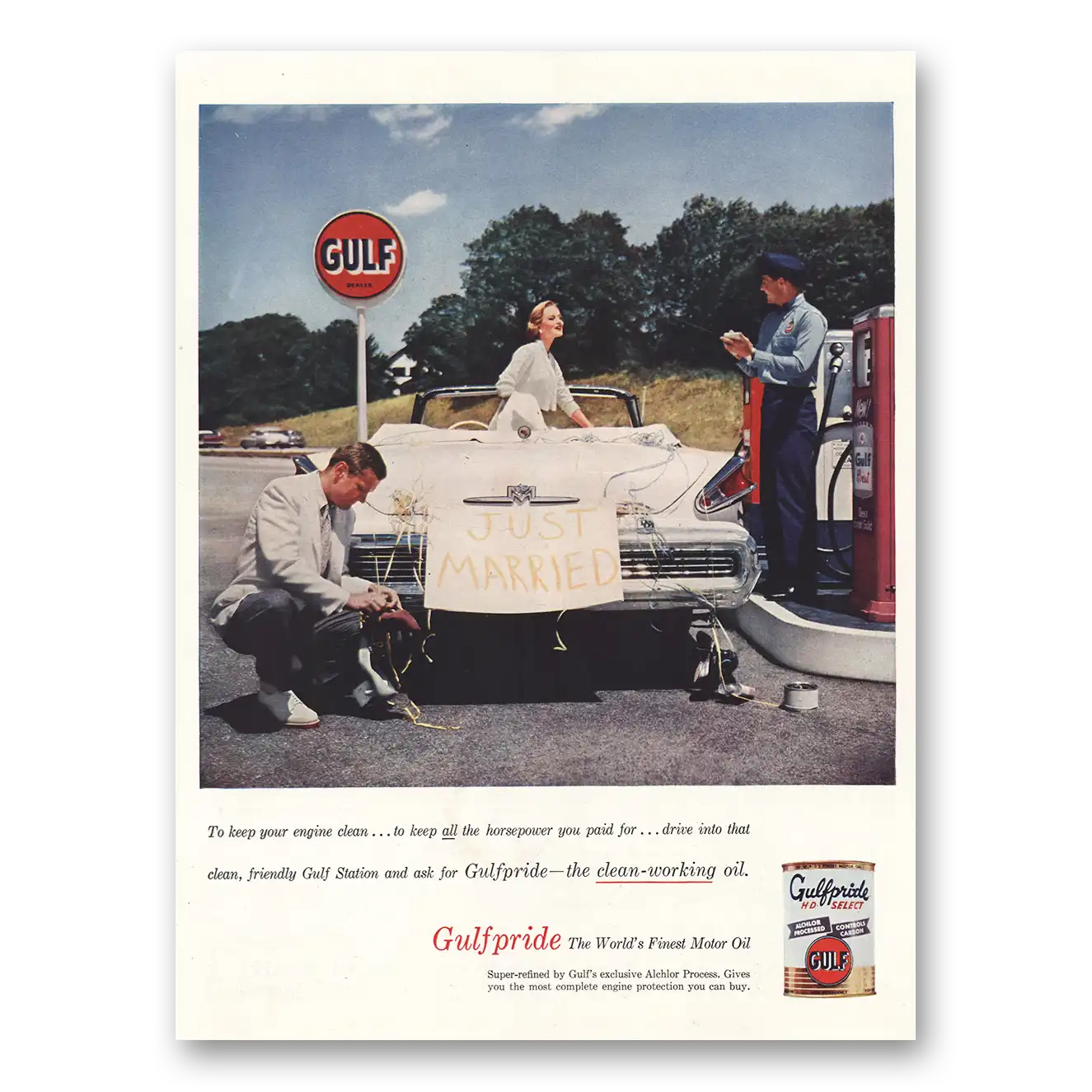 1957 Gulfpride Motor Oil Keep Your Engine Clean Vintage Magazine Print Ad