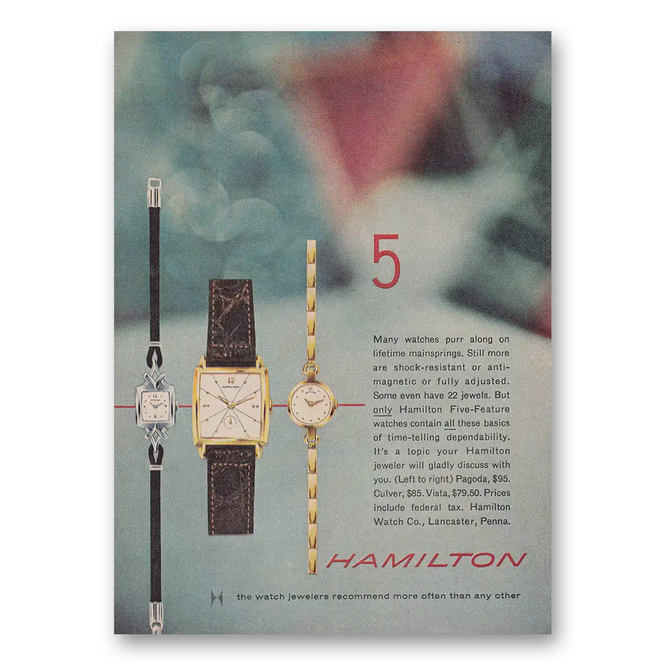 1957 Hamilton Watch Many Watches Purr Along Vintage Magazine Print Ad