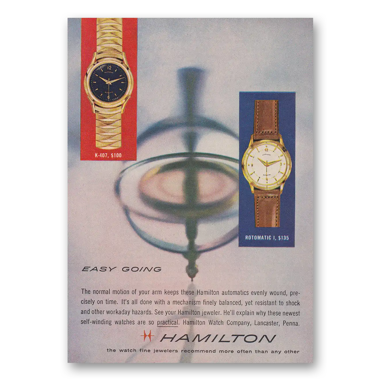 1957 Hamilton Watch Easy Going Vintage Magazine Print Ad