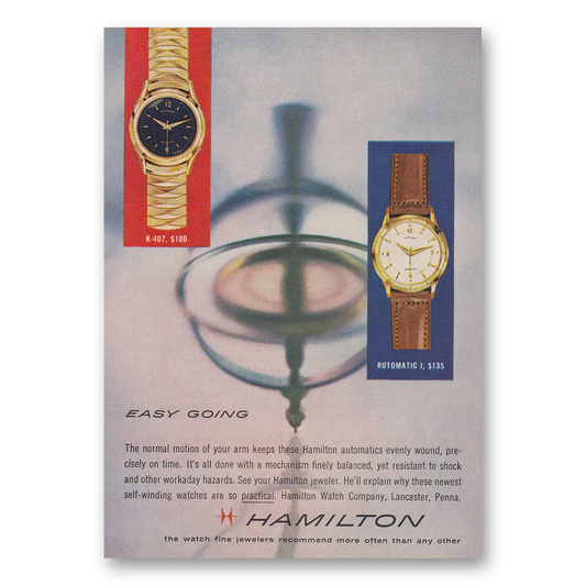 1957 Hamilton Watch Easy Going Vintage Magazine Print Ad