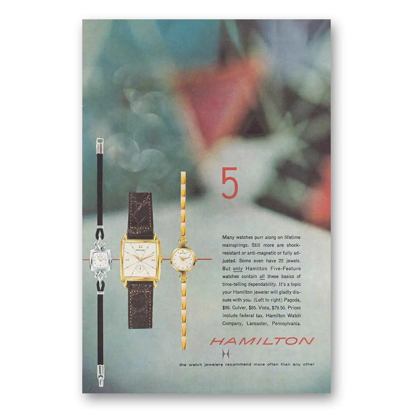 1957 Hamilton Watch Many Watches Purr Vintage Magazine Print Ad