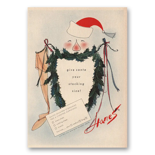 1957 Hanes Hosiery Give Santa Your Stocking Size Vintage Magazine Print Ad