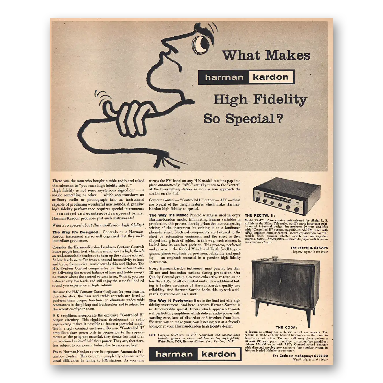 1957 Harman Kardon What Makes High Fidelity So Special Vintage Magazine Print Ad