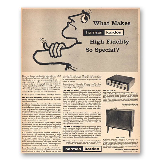 1957 Harman Kardon What Makes High Fidelity So Special Vintage Magazine Print Ad