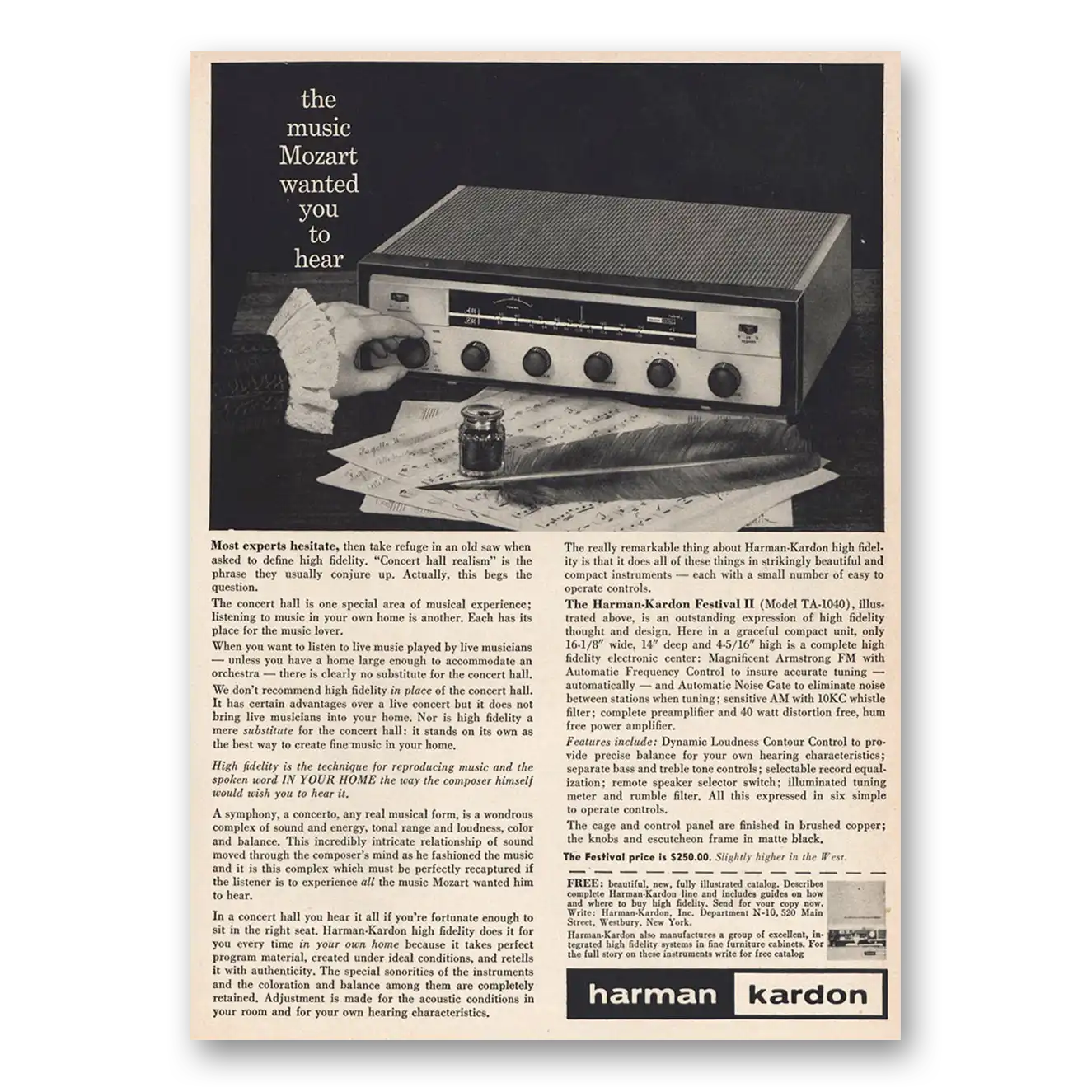 1957 Harman Kardon Receiver Music Mozart Wanted You to Hear Vintage Magazine Print Ad