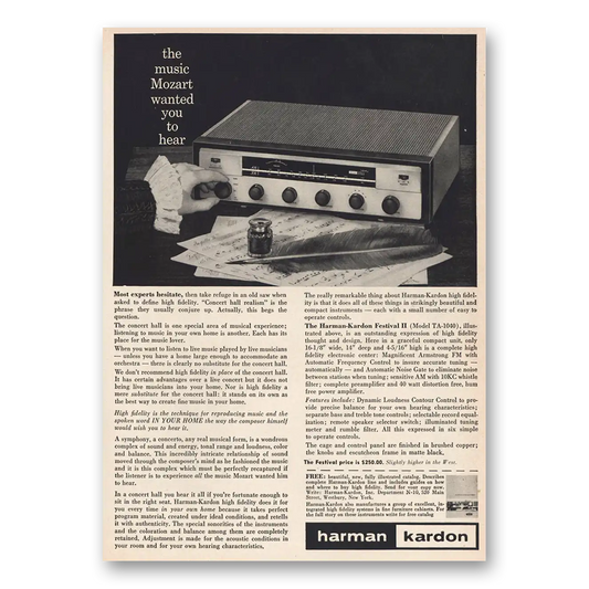 1957 Harman Kardon Receiver Music Mozart Wanted You to Hear Vintage Magazine Print Ad