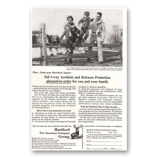 1957 Hartford Insurance Family Man Vintage Magazine Print Ad
