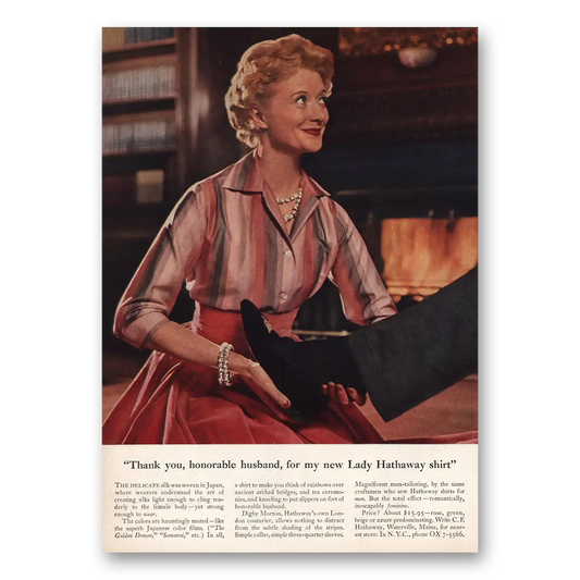 1957 Hathaway Lady Hathaway Shirts Thank You Honorable Husband Vintage Magazine Print Ad