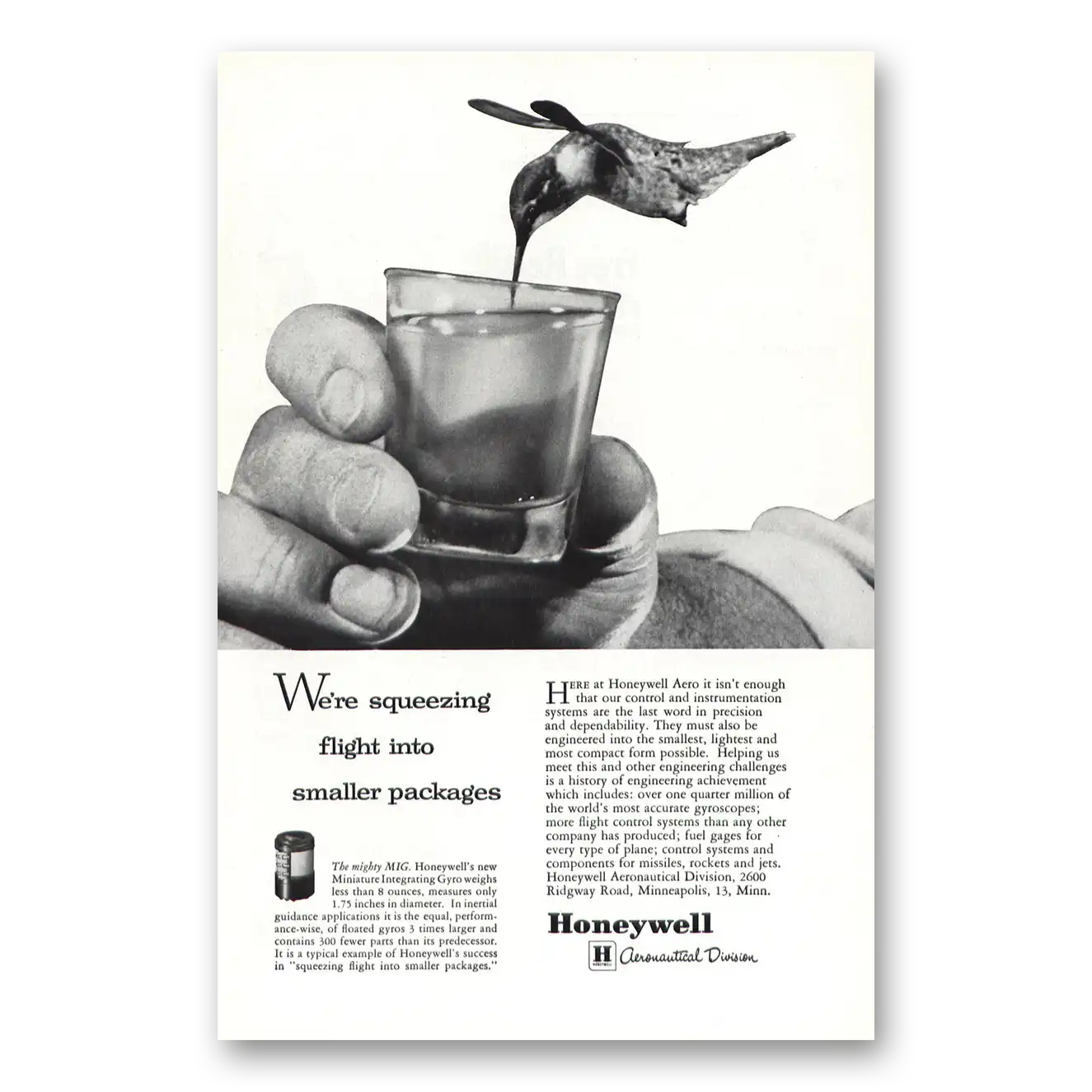 1957 Honeywell Aero Squeezing Flight Into Smaller Packages Vintage Magazine Print Ad