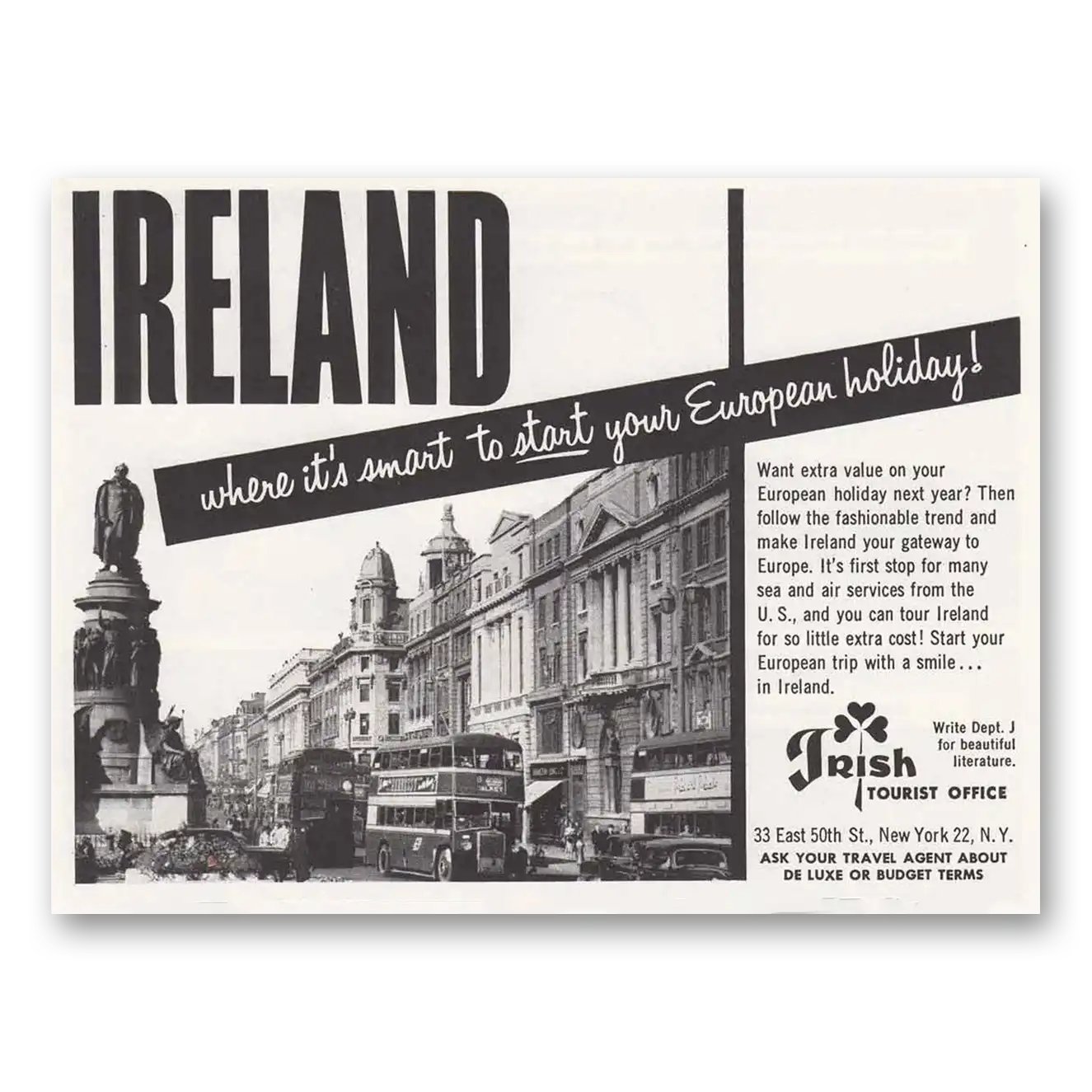 1957 Ireland Smart to Start Vintage Magazine Print Ad