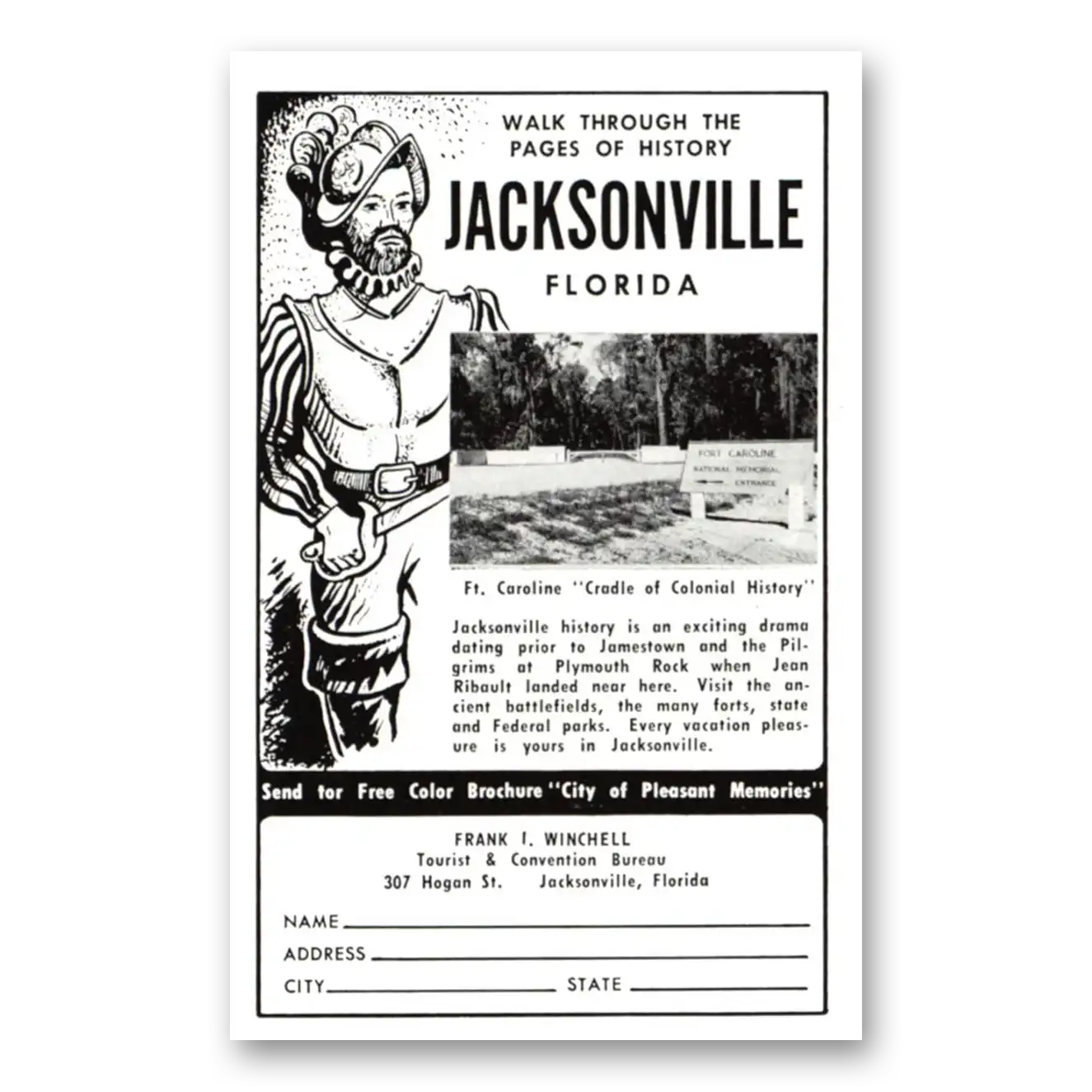 1957 Jacksonville Florida Ft Caroline Walk Through the Pages of History Vintage Magazine Print Ad