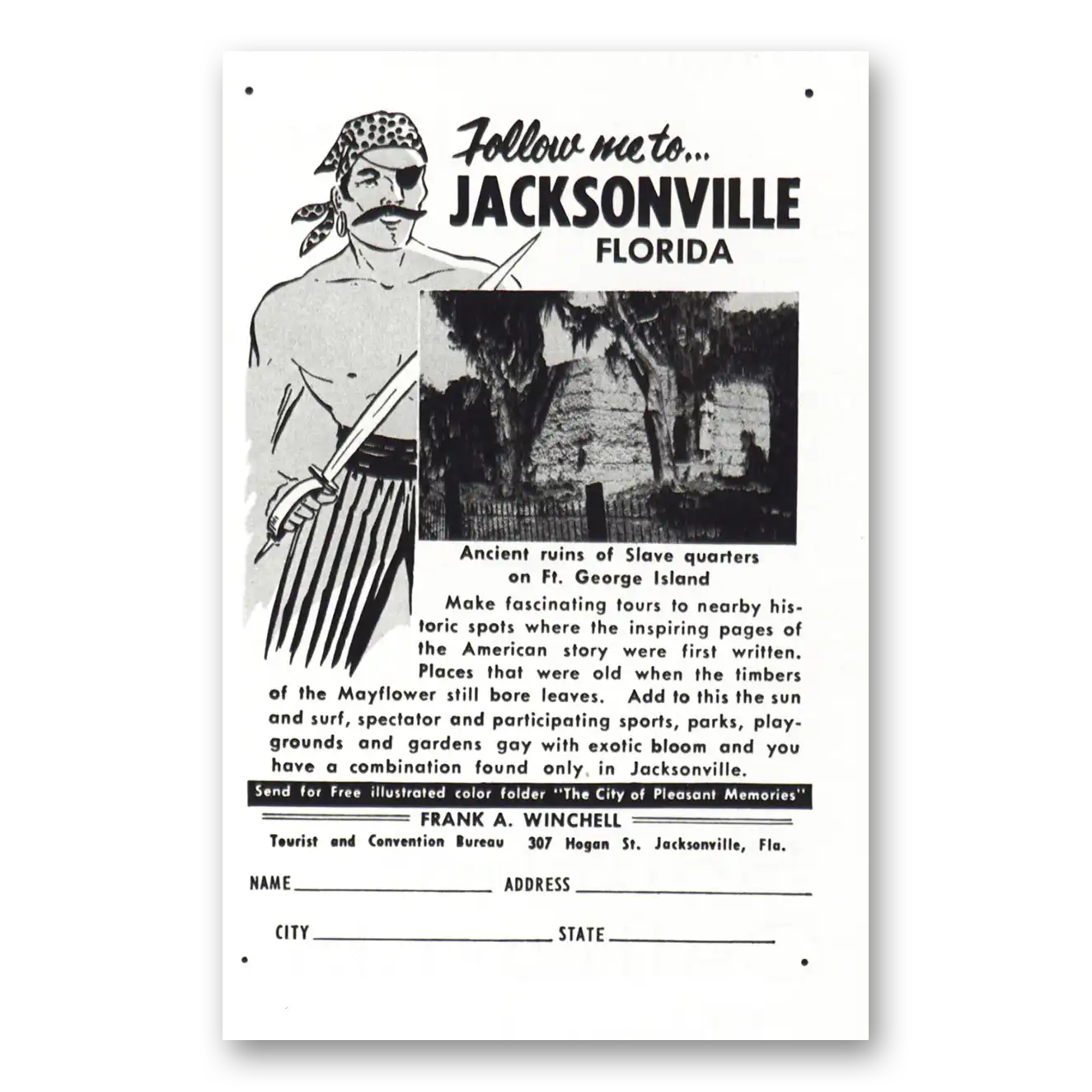 1957 Jacksonville Florida Ft George Island Slave Quarters Vintage Magazine Print Ad