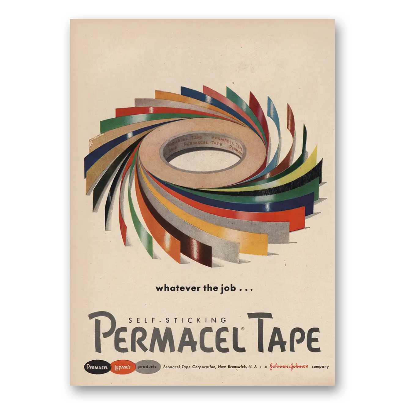 1957 Permacel Tape Whatever the Job Vintage Magazine Print Ad