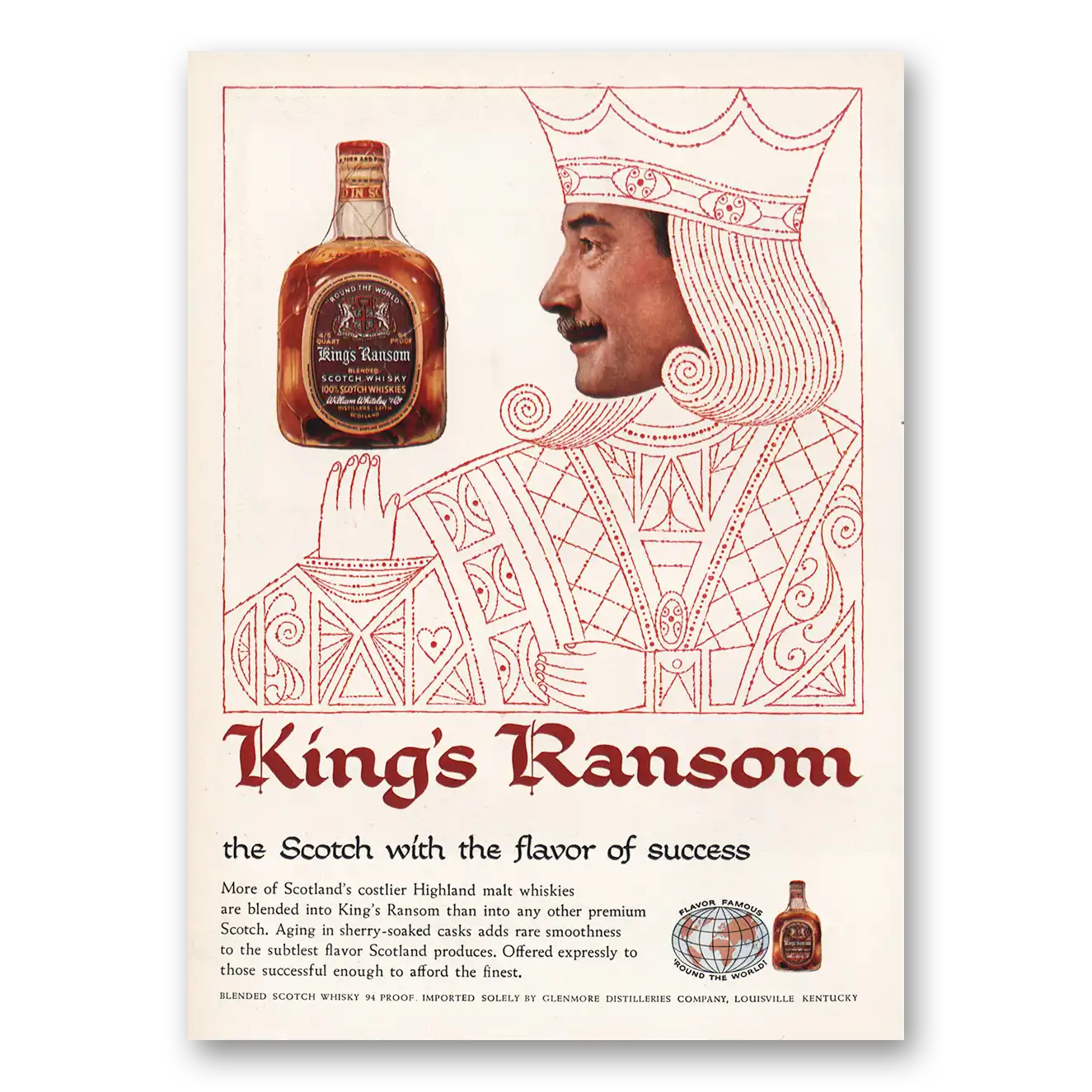 1957 Kings Ransom Whiskey With the Flavor of Success Vintage Magazine Print Ad