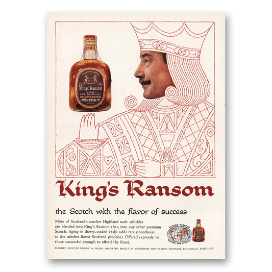 1957 Kings Ransom Whiskey With the Flavor of Success Vintage Magazine Print Ad