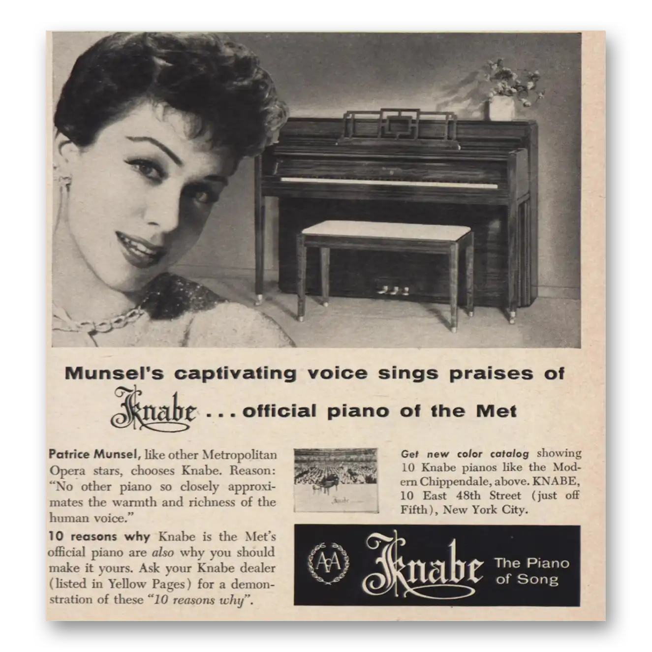 1957 Knabe Piano Munsels Captivating Voice Vintage Magazine Print Ad