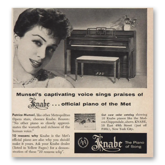 1957 Knabe Piano Munsels Captivating Voice Vintage Magazine Print Ad