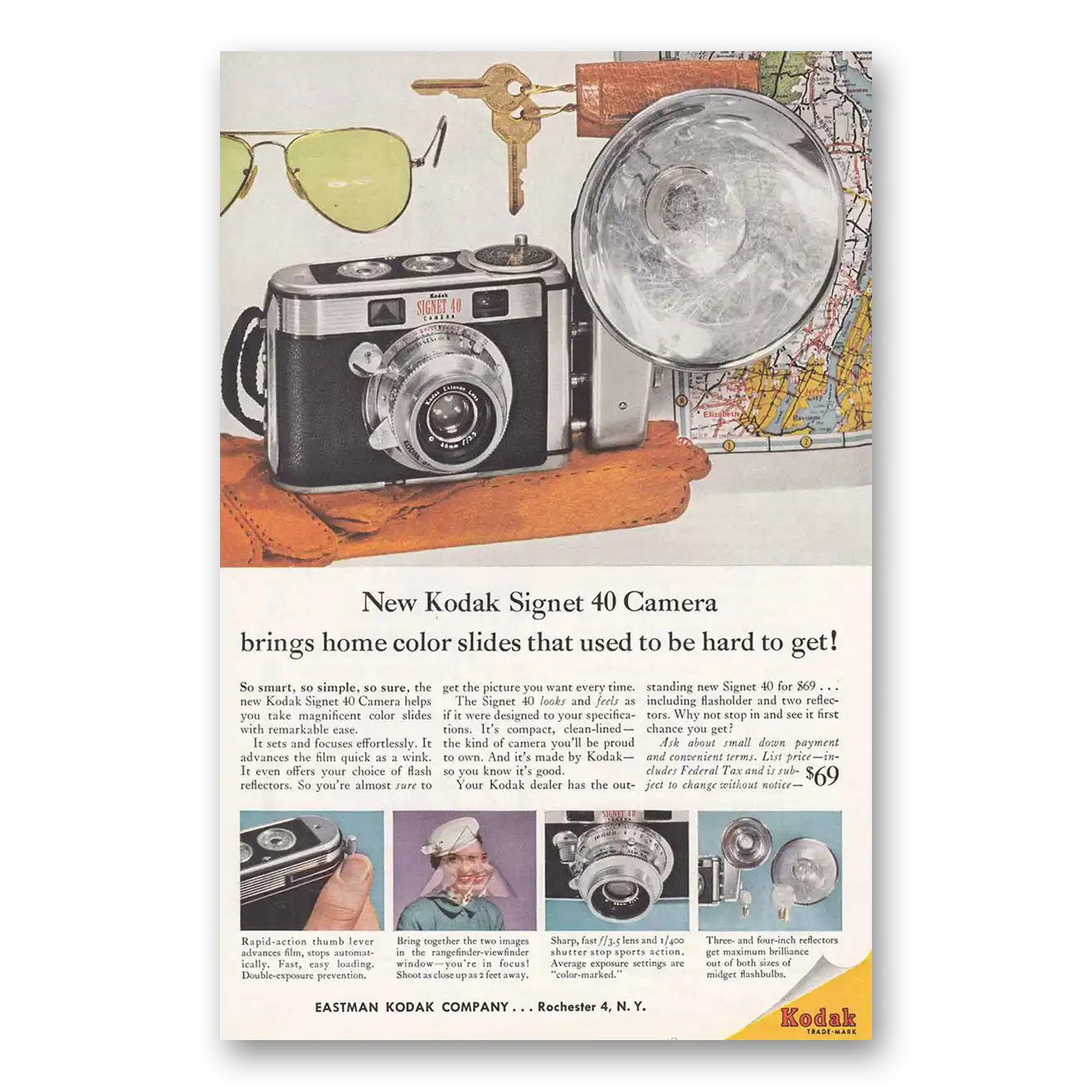 1957 Kodak Signet Camera Bring Home Color Slides Vintage Magazine Print Ad