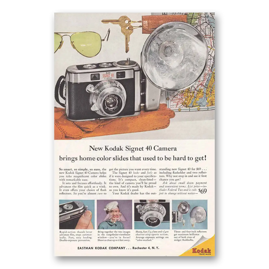 1957 Kodak Signet Camera Bring Home Color Slides Vintage Magazine Print Ad