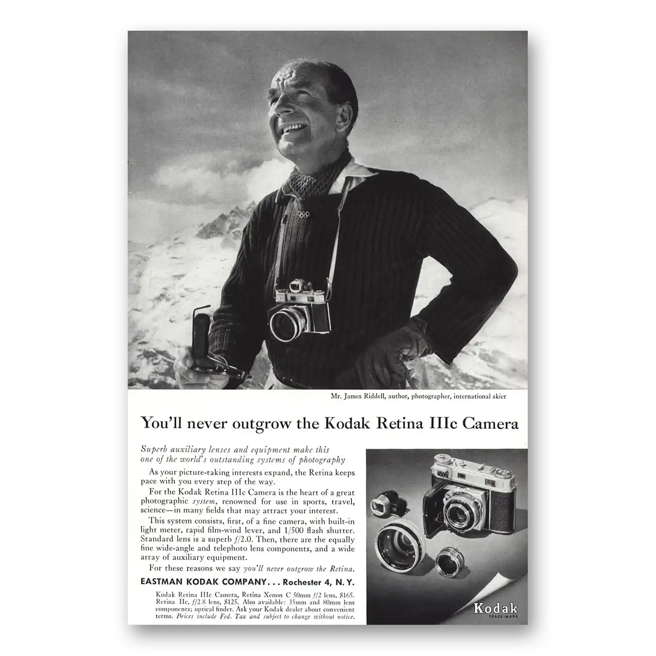 1957 Kodak Retina Camera James Riddell Vintage Magazine Print Ad