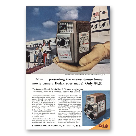 1957 Kodak Movie Camera Airways Super 6 Clipper Vintage Magazine Print Ad