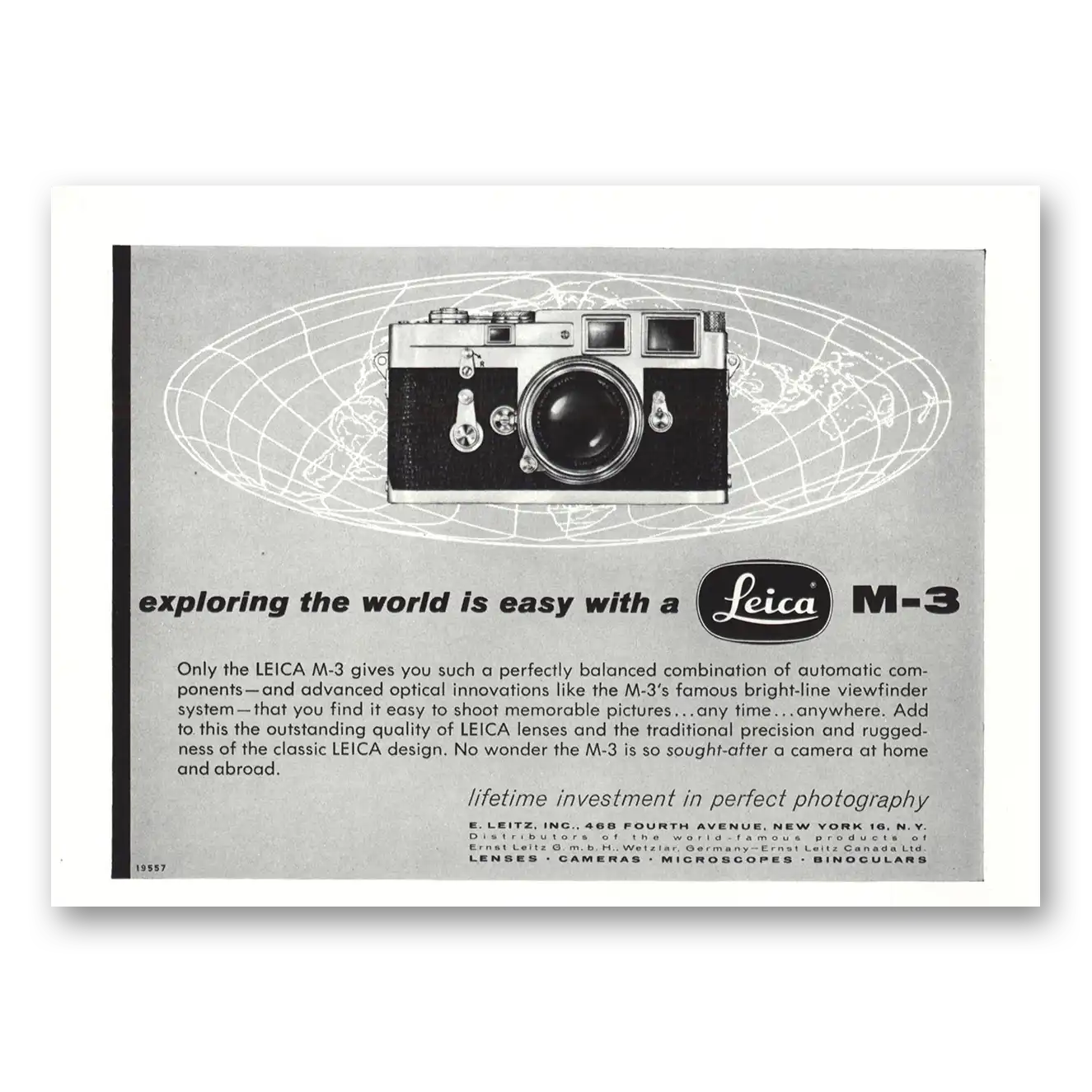 1957 Leica Cameras Exploring the World is Easy Vintage Magazine Print Ad