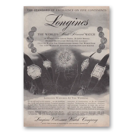 1957 Longines Wittnauer Watches at the Wedding Vintage Magazine Print Ad